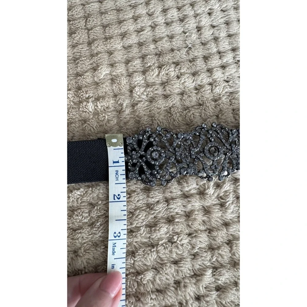 BCBG MAXAZRIA Black Platinum Rhinestone Medallion Elastic Belt | OS